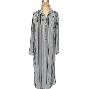 TENNIS  Black White Striped Star Embroidered Upper Neck Dress Size M